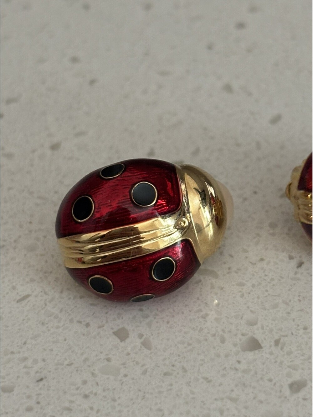 Joan Rivers Gold Tone Red Enamel Lady Bug Chunky Earrings Clip On - Picture 2 of 4